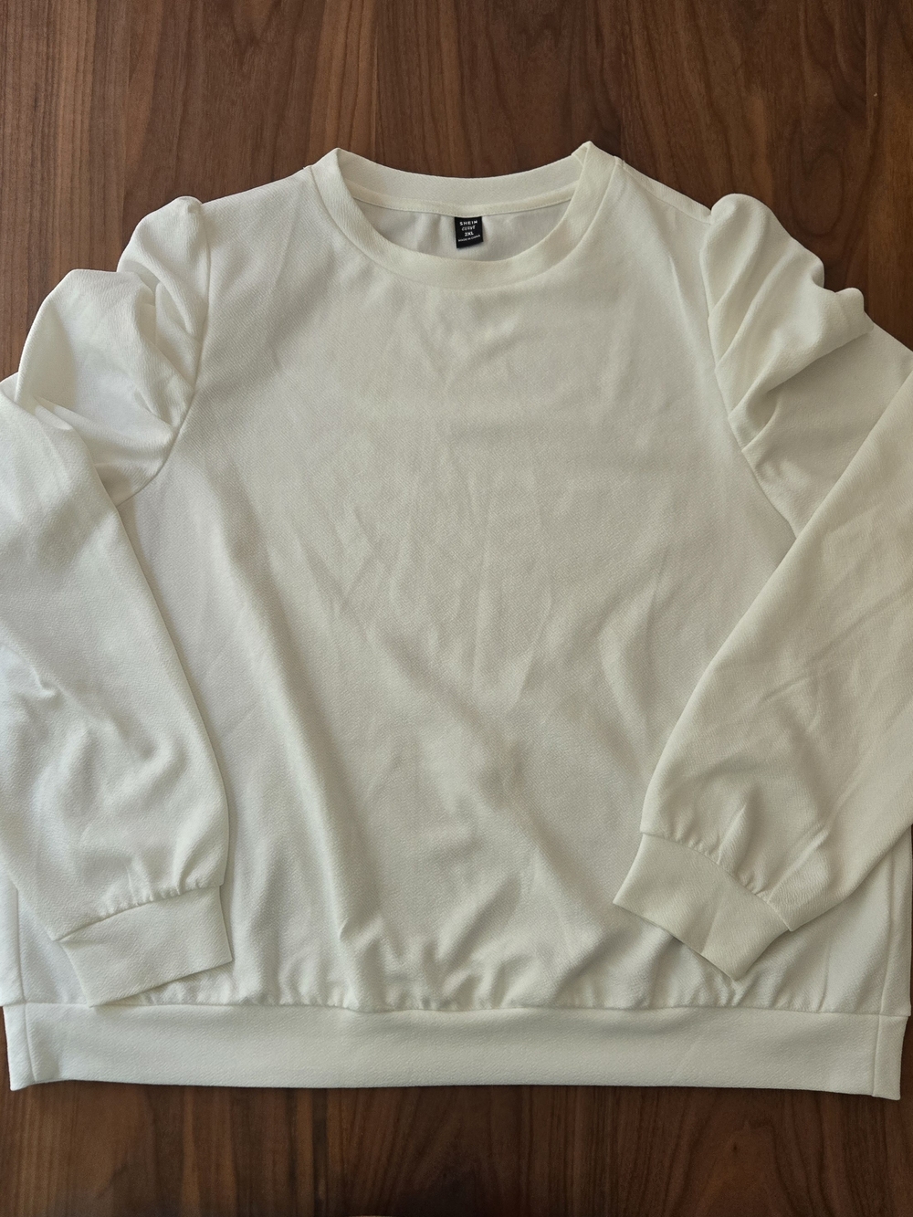 White Puff Sleeve Crewneck Sweatshirt Pullover Top 2XL
